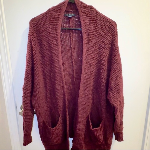 American Eagle Outfitters Maroon Waffle Knit Oversized Cardigan XS/S - Picture 3 of 9